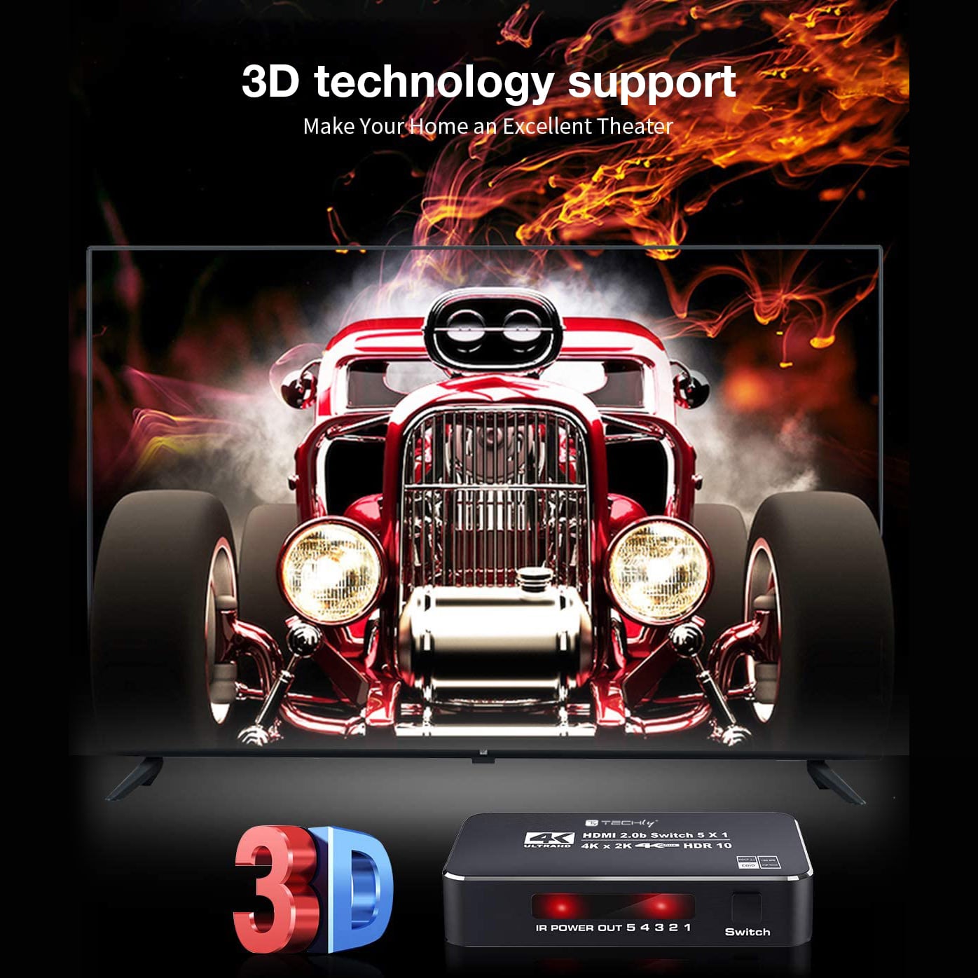 Switch HDMI 2.0b 5in 1out 4K HDR HDCP2.2 con Telecomando - Techly IDATA HDMI2-4K5160B