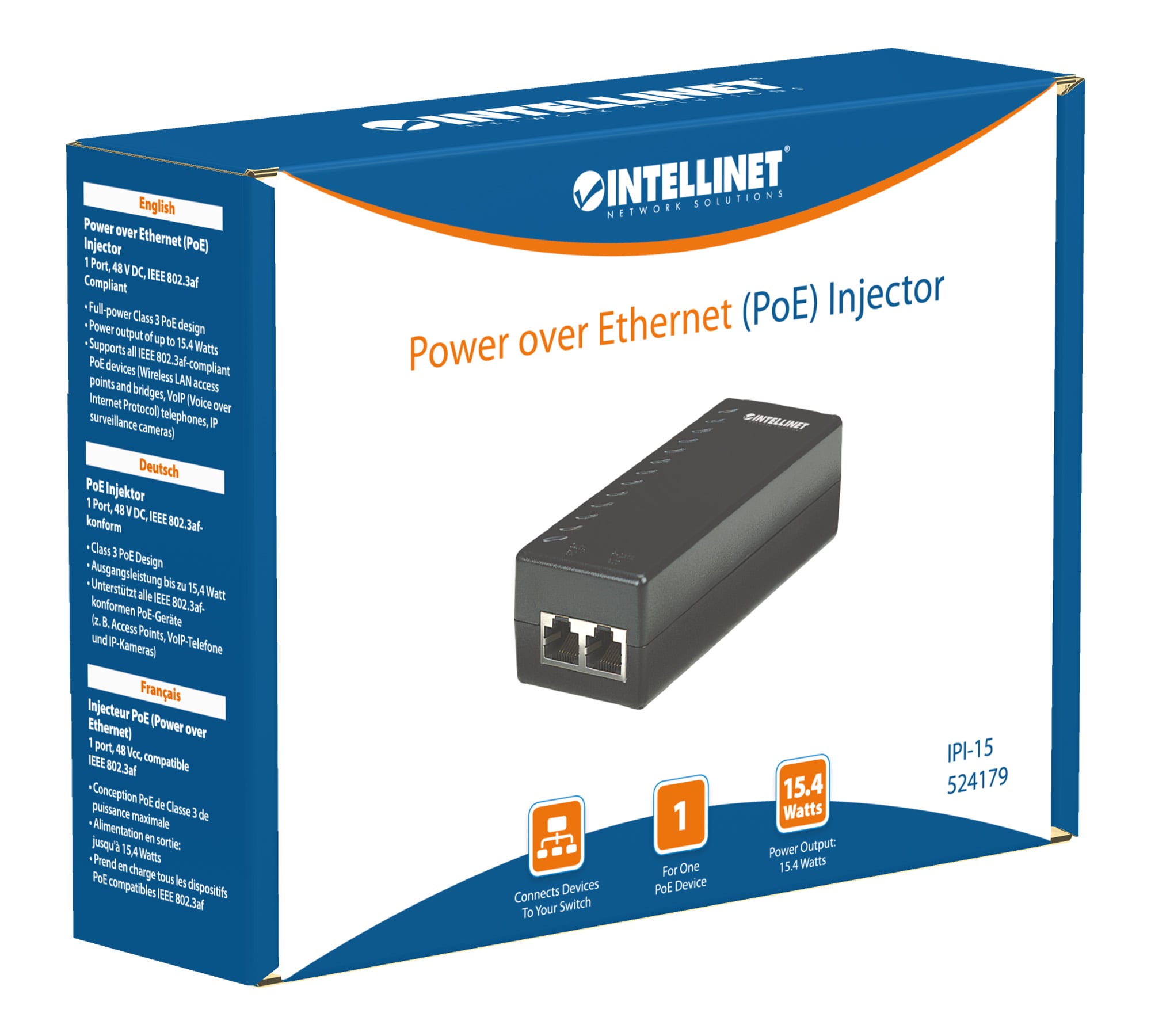 Iniettore Power over Ethernet (PoE) 15.4W - Intellinet IDATA IP-POWER3