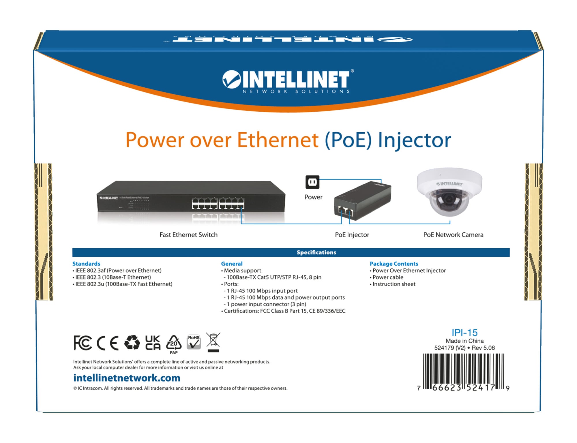 Iniettore Power over Ethernet (PoE) 15.4W - Intellinet IDATA IP-POWER3