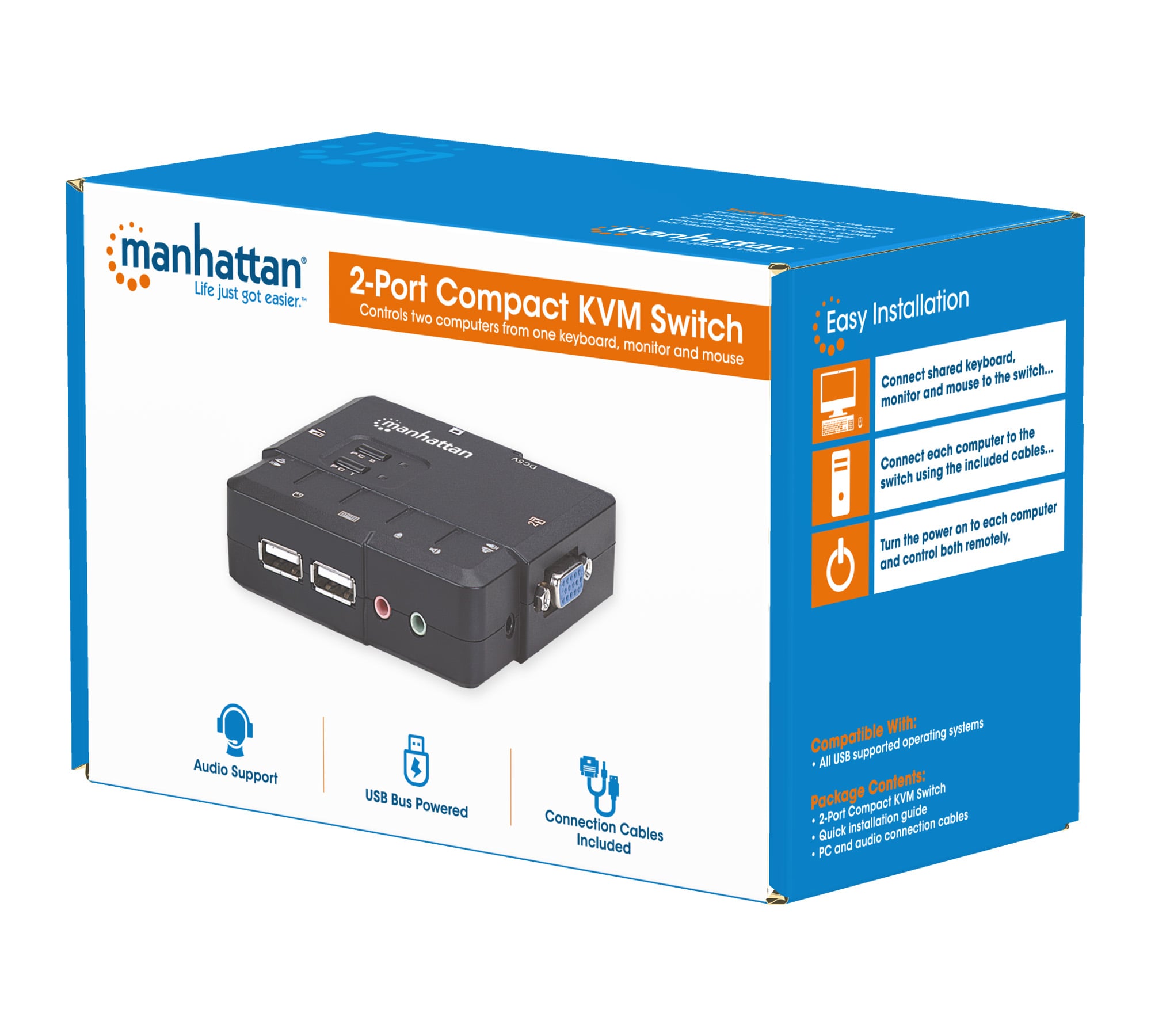 KVM Switch 2 Porte USB/Audio Nero - Manhattan IDATA IVIEW-U2L