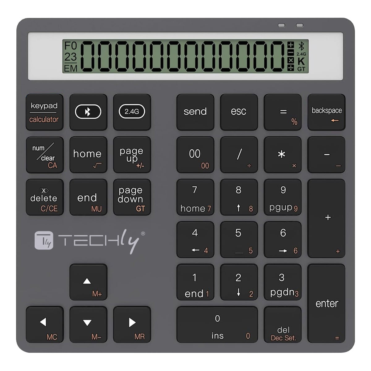 Tastierino Numerico BT V5.0 Wireless 2in1 con Calcolatrice Grigio Scuro - Techly IDATA KB-1005CAL