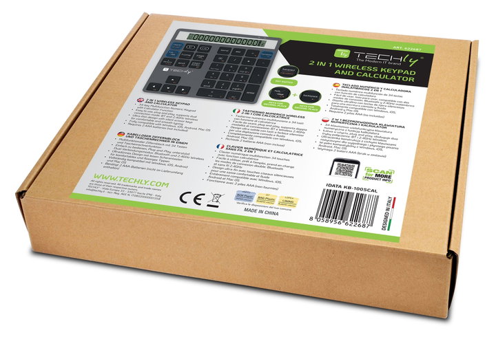 Numerical keypad BT V 5.0 Wireless 2 in 1 with Dark Grey Calculator - Techly IDATA KB- 1005 CAL
