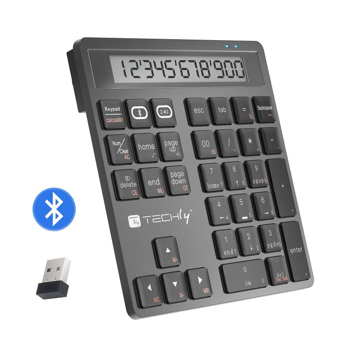 Numerical keypad BT V 5.0 Wireless 2 in 1 with Dark Grey Calculator - Techly IDATA KB- 1005 CAL