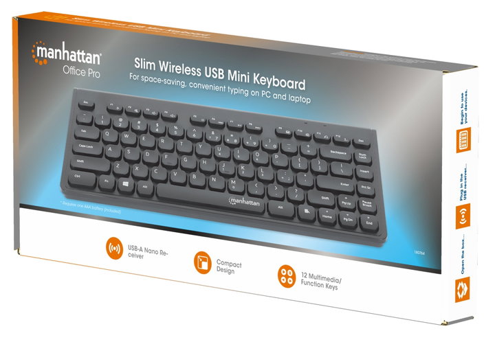 Mini Tastiera Wireless Slim 82 Tasti 2,4GHz - Manhattan IDATA KB-180-CHOCOBK