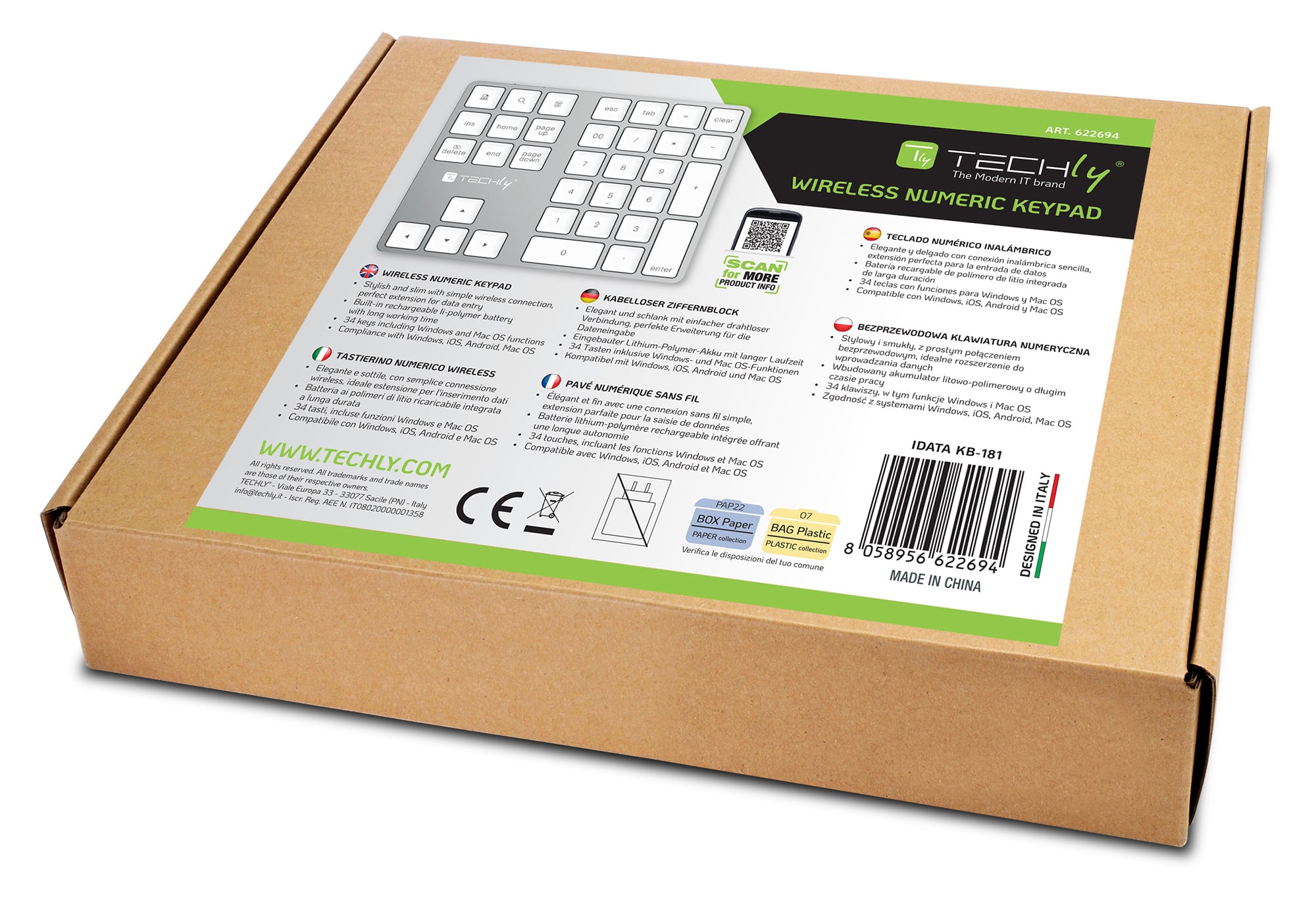 Tastierino Numerico BT V3.0 Wireless 34 Tasti Argento - Techly IDATA KB-181