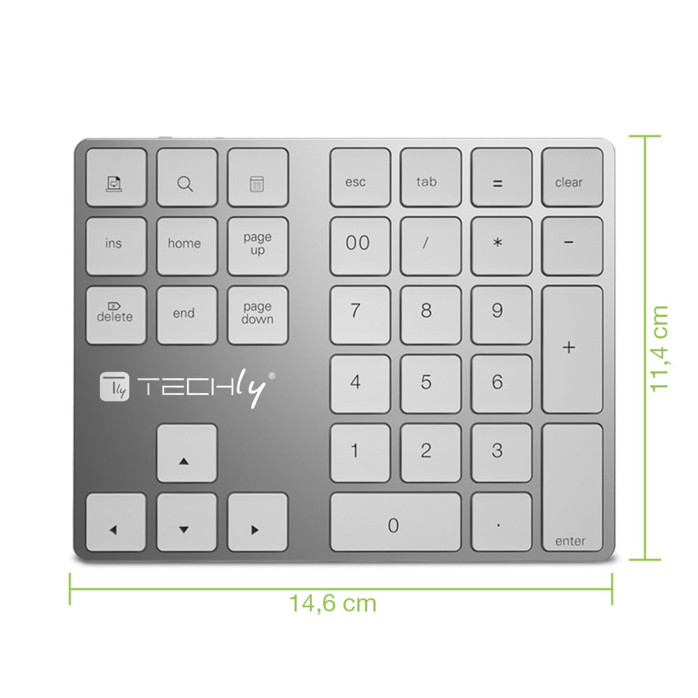 Tastierino Numerico BT V3.0 Wireless 34 Tasti Argento - Techly IDATA KB-181