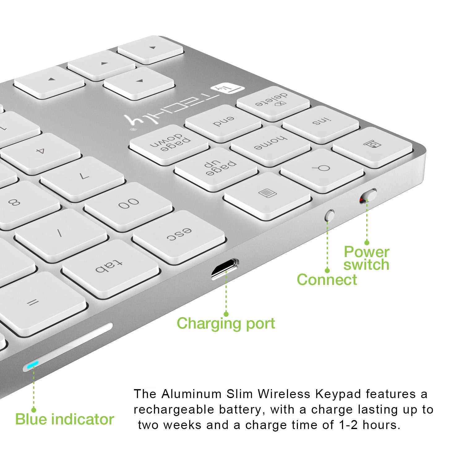 Tastierino Numerico BT V3.0 Wireless 34 Tasti Argento - Techly IDATA KB-181