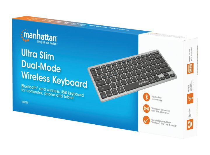 Tastiera Wireless Dual-Mode Bluetooth 3.0/2.4GHz Ultra Sottile - Manhattan IDATA KB-559-DUAL