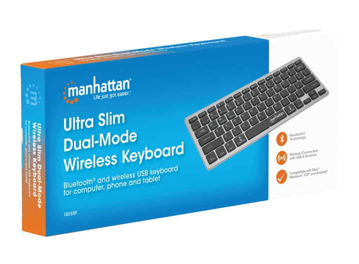 Tastiera Wireless Dual-Mode Bluetooth 3.0/2.4GHz Ultra Sottile - Manhattan IDATA KB-559-DUAL