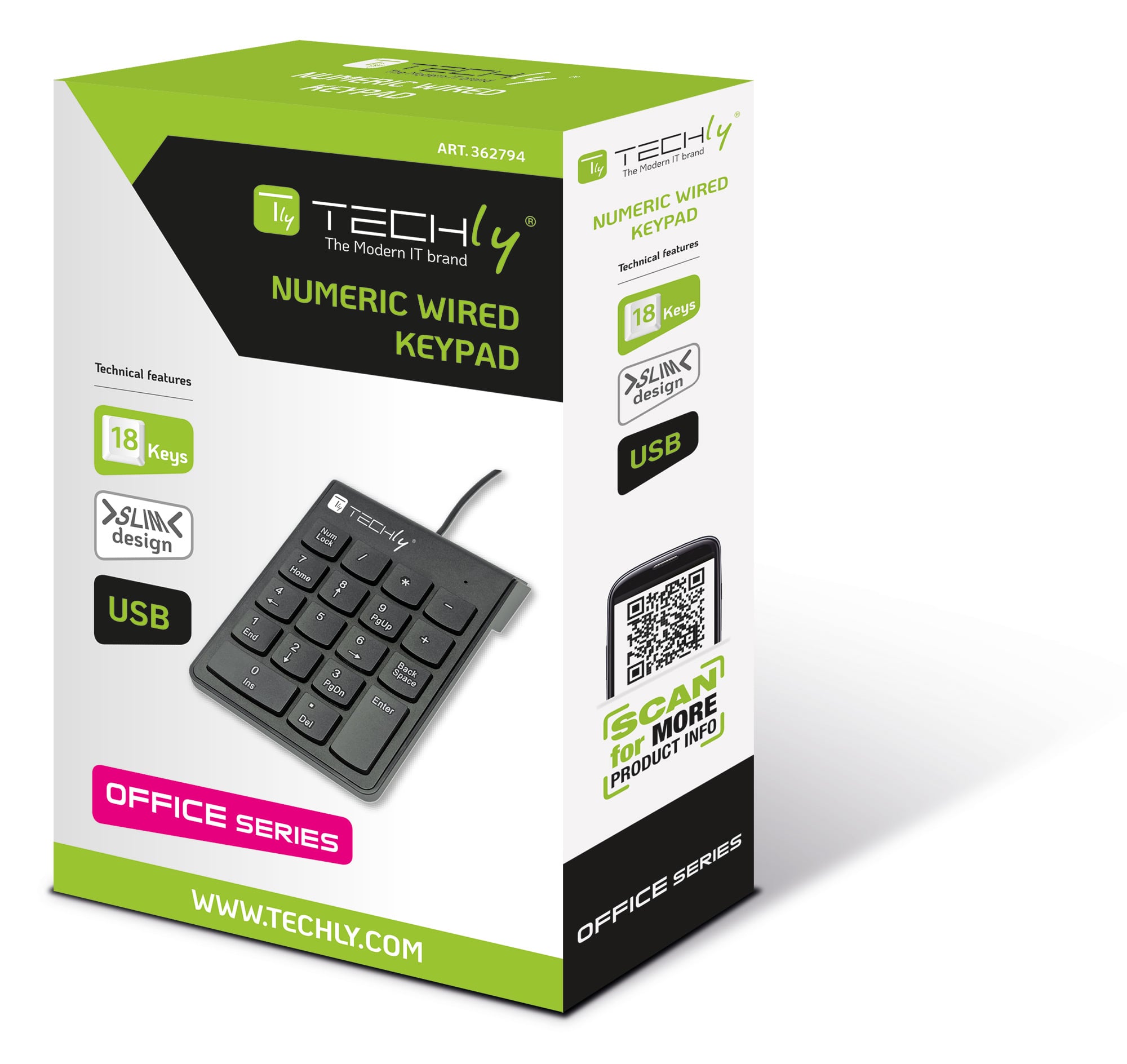 Mini Tastierino Numerico con Cavo USB e 18 Tasti - Techly IDATA KP-BLKTY