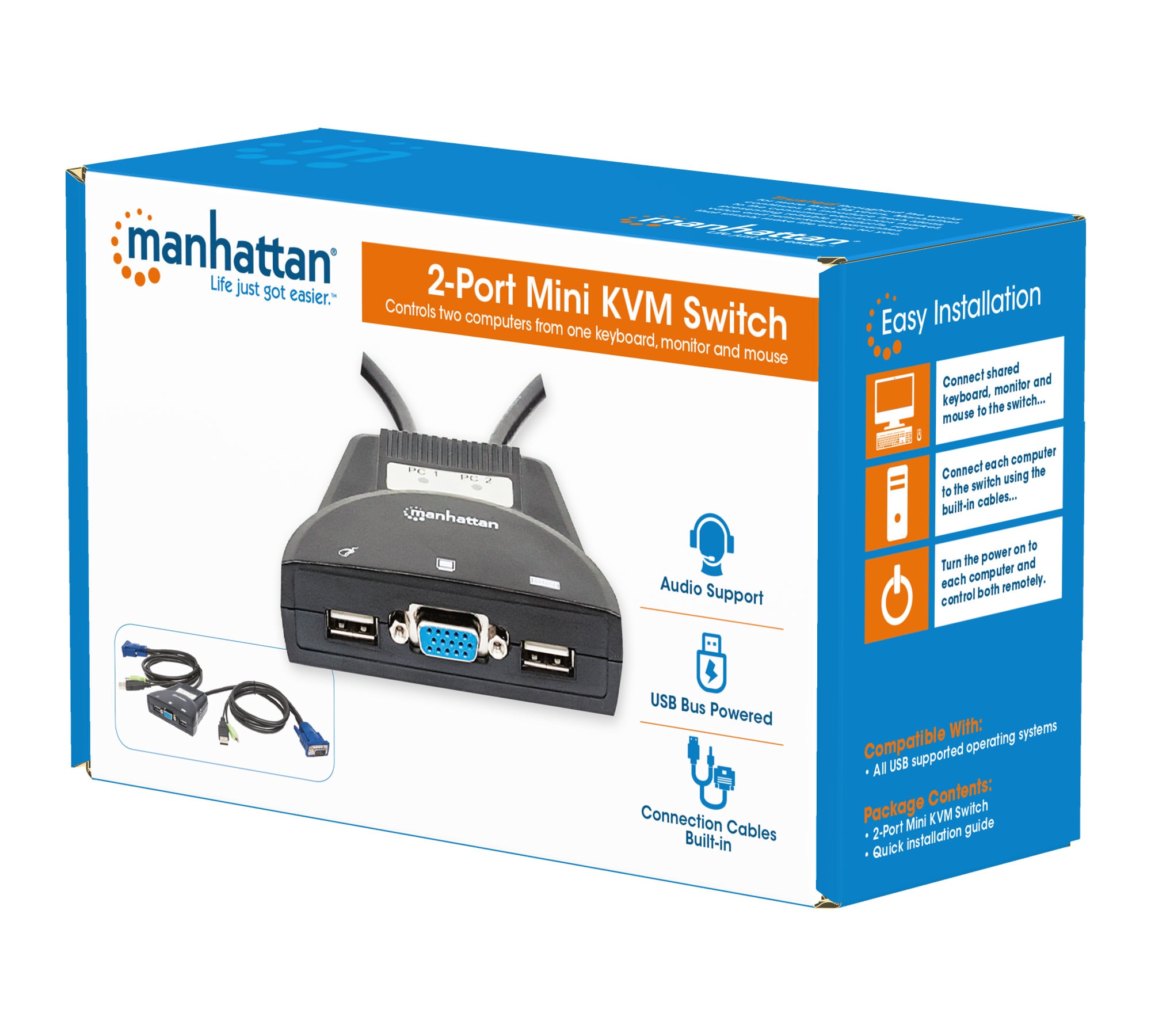 Mini KVM Switch 2 Porte USB con Audio - Manhattan IDATA KVM-522U