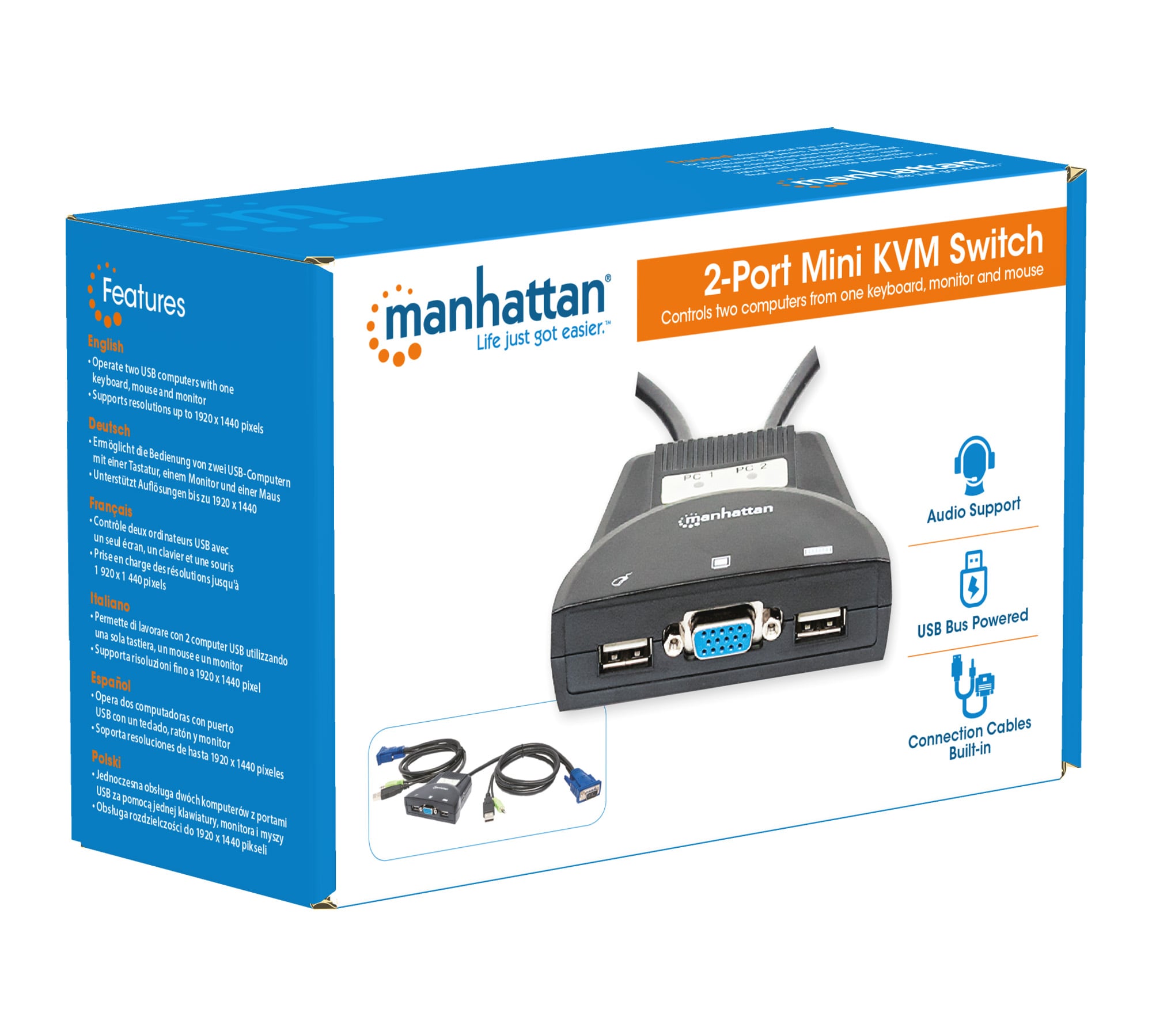 Mini KVM Switch 2 Porte USB con Audio - Manhattan IDATA KVM-522U