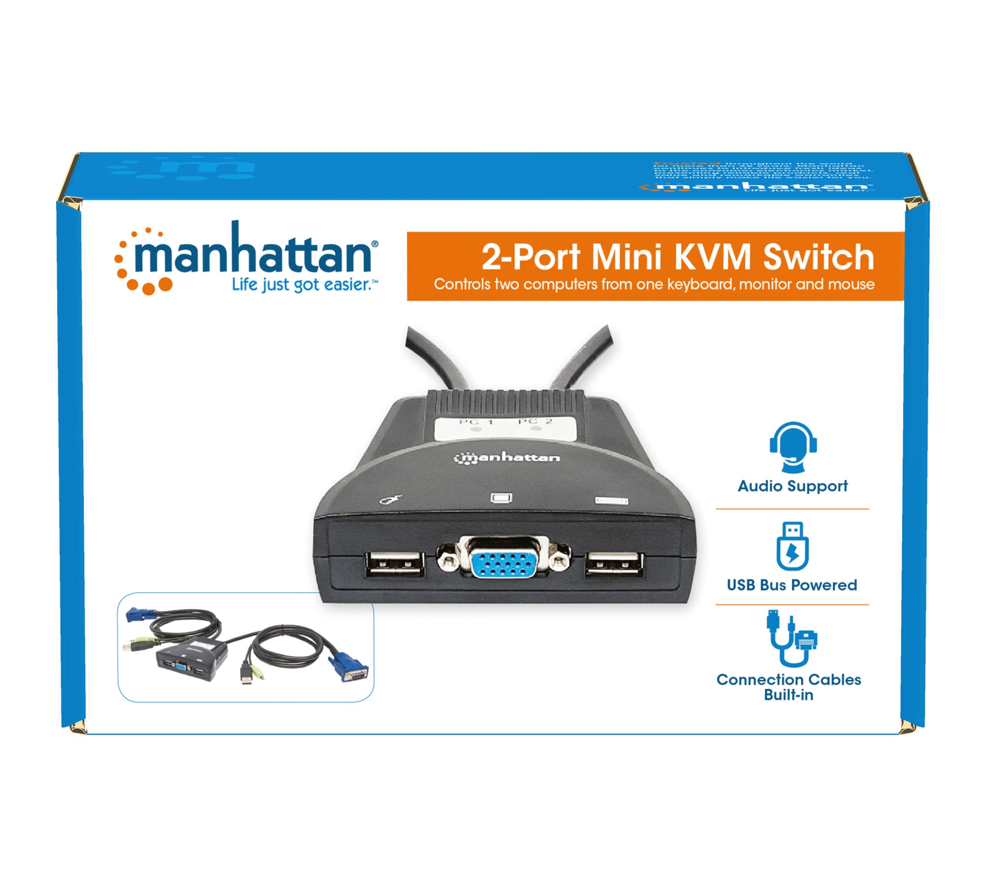 Mini KVM Switch 2 Porte USB con Audio - Manhattan IDATA KVM-522U
