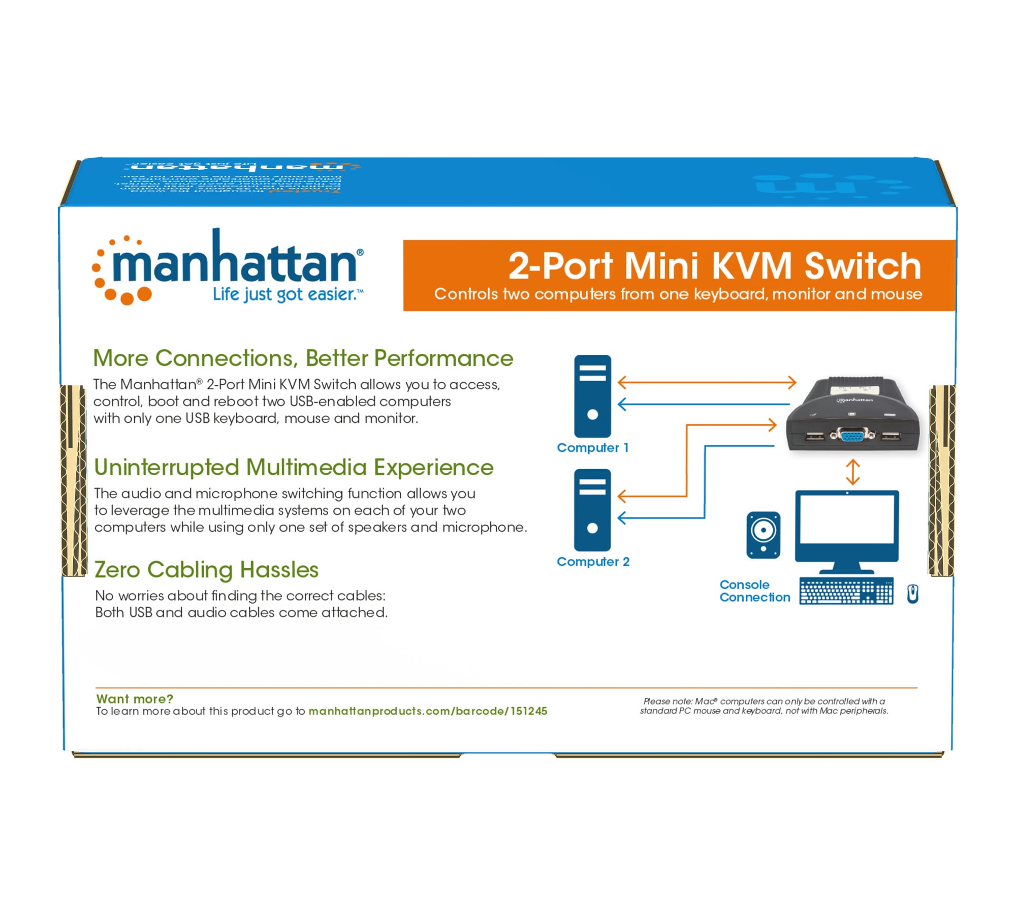 Mini KVM Switch 2 Porte USB con Audio - Manhattan IDATA KVM-522U