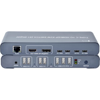 KVM Switch 2x1 USB 2.0 Tipo C a HDMI/DP 8K@60Hz PD100W Nero - Techly IDATA KVM-C2HDP8K