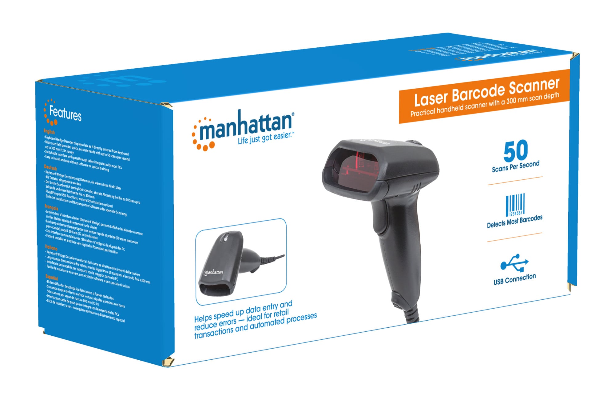 Lettore Laser Barcode USB Nero - Manhattan IDATA LG-USB300