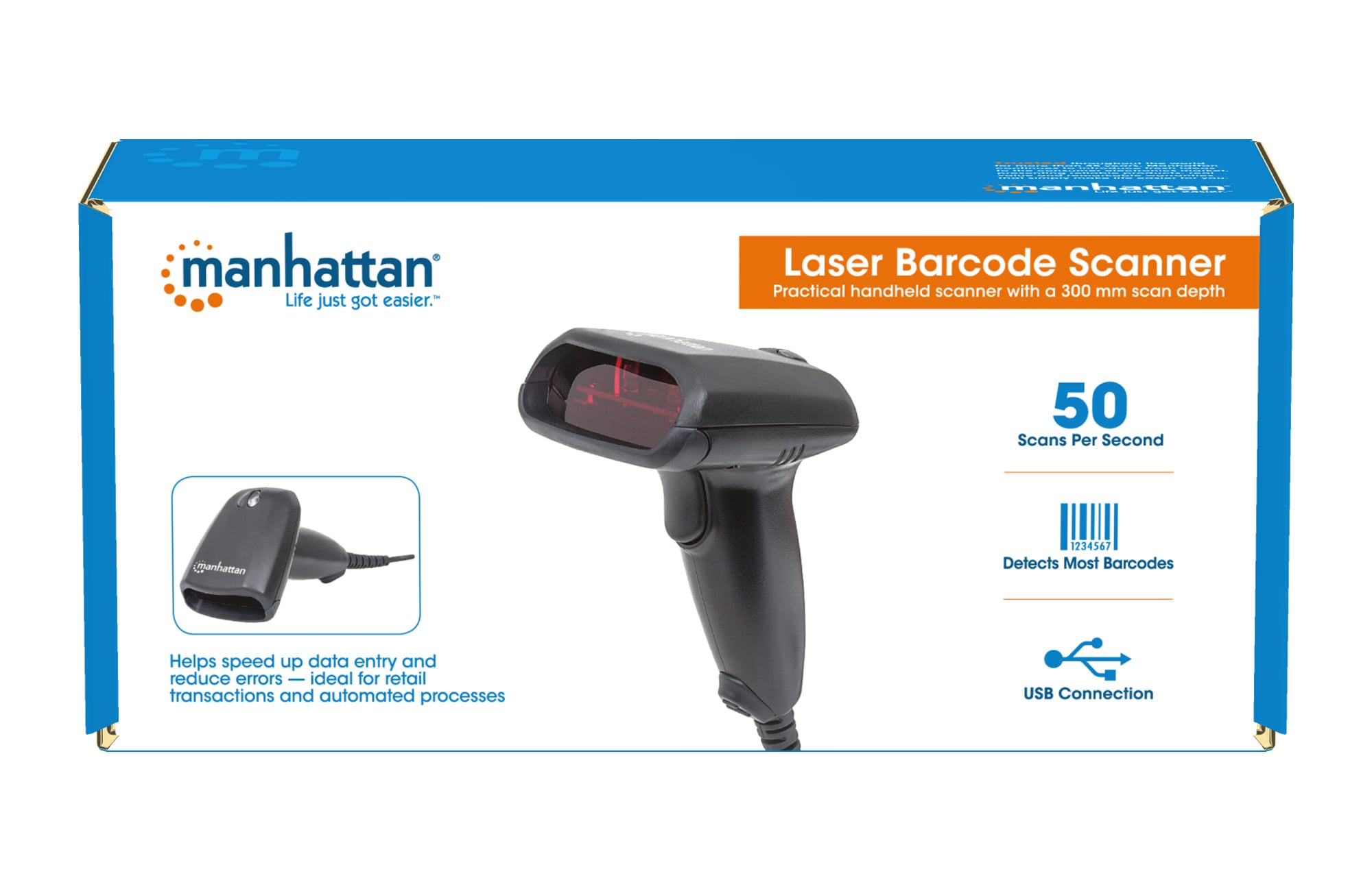 Lettore Laser Barcode USB Nero - Manhattan IDATA LG-USB300