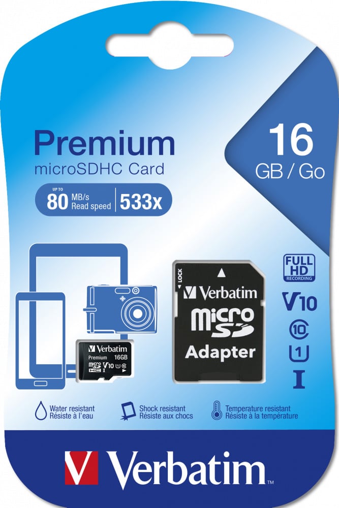 Micro SDHC memory 16 GB Class 10 with Adapter - Verbatim IDATA MSDHC- 16 GBA