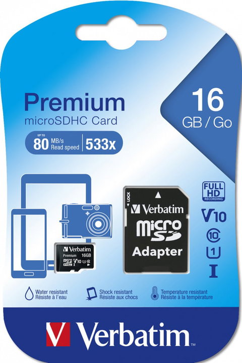 Memoria Micro SDHC 16GB Classe 10 con Adattatore - Verbatim IDATA MSDHC-16GBA