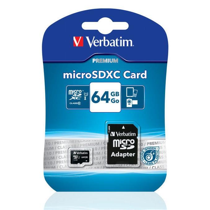 Memoria Micro SDXC 64 Gb con Adattatore - Classe 10 - Verbatim IDATA MSDHC-64GBA