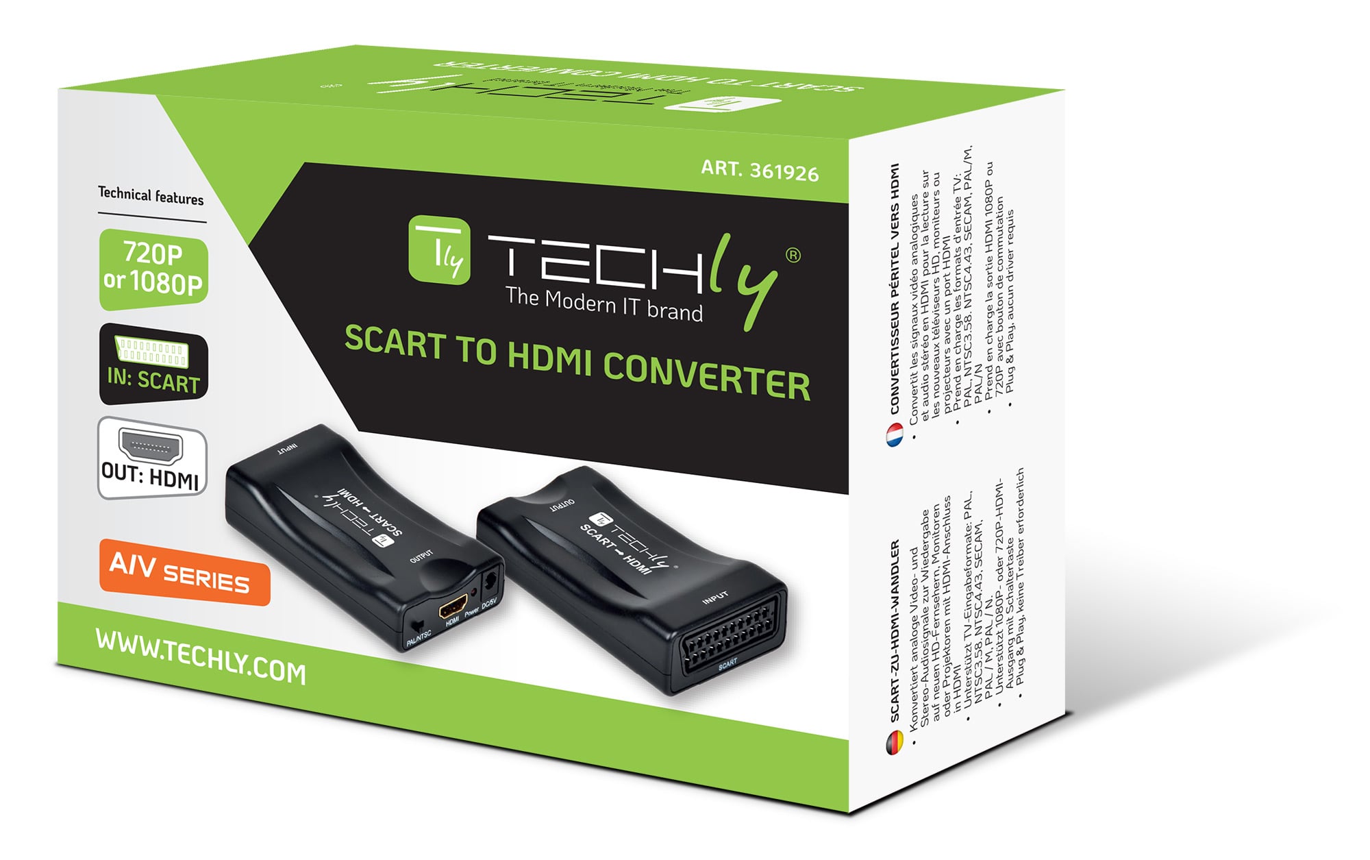 Convertitore Compatto da Scart a HDMI Selezione 720p/1080p - Techly IDATA SCART-HDMI3