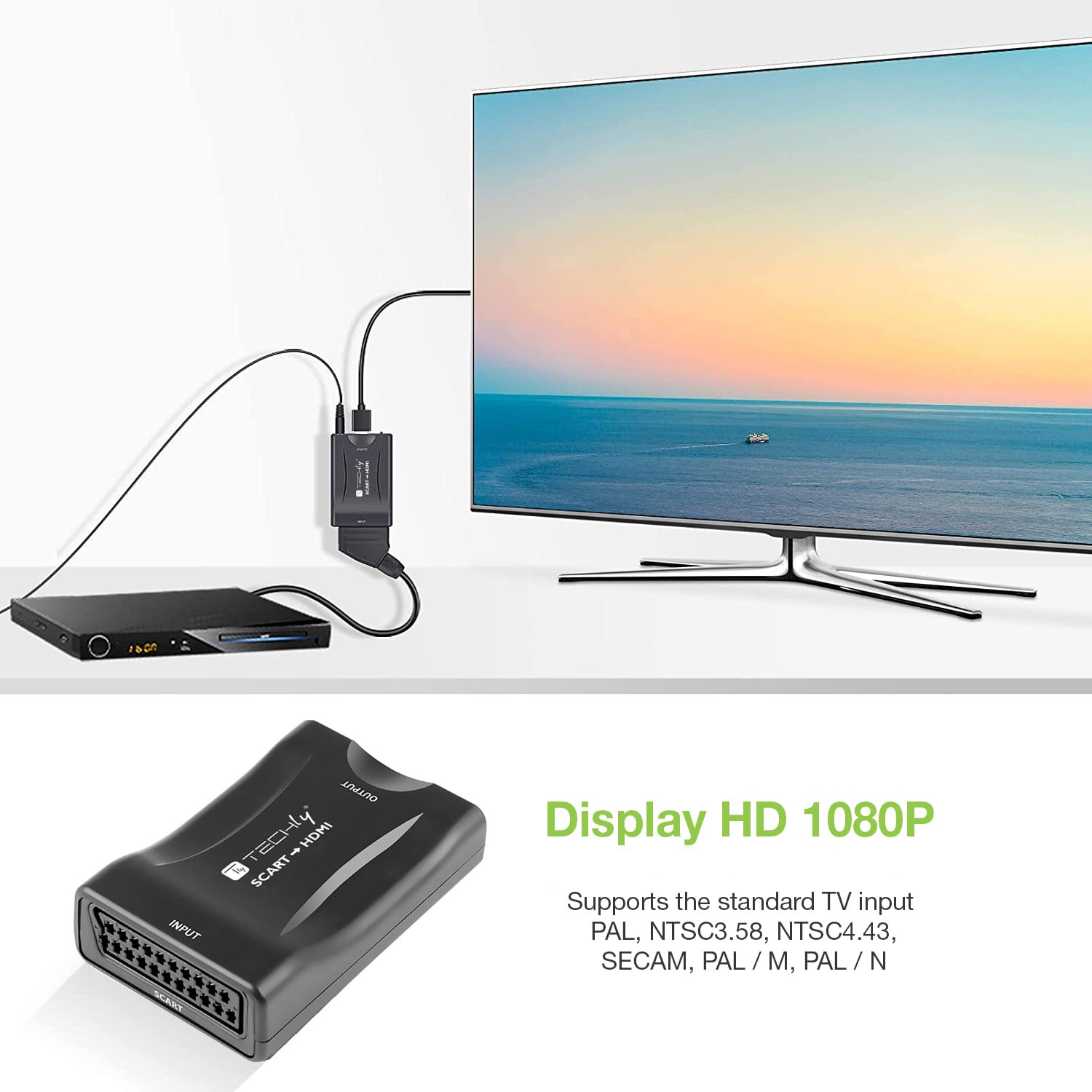 Convertitore Compatto da Scart a HDMI Selezione 720p/1080p - Techly IDATA SCART-HDMI3