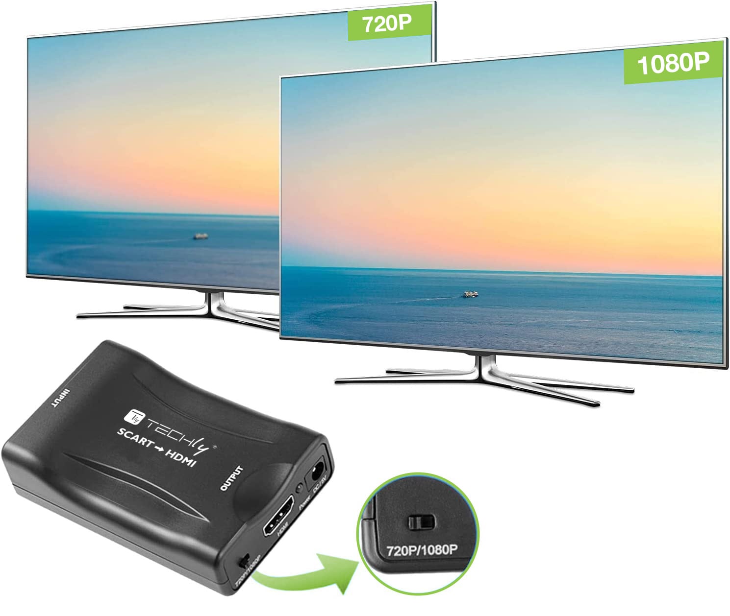 Convertitore Compatto da Scart a HDMI Selezione 720p/1080p - Techly IDATA SCART-HDMI3