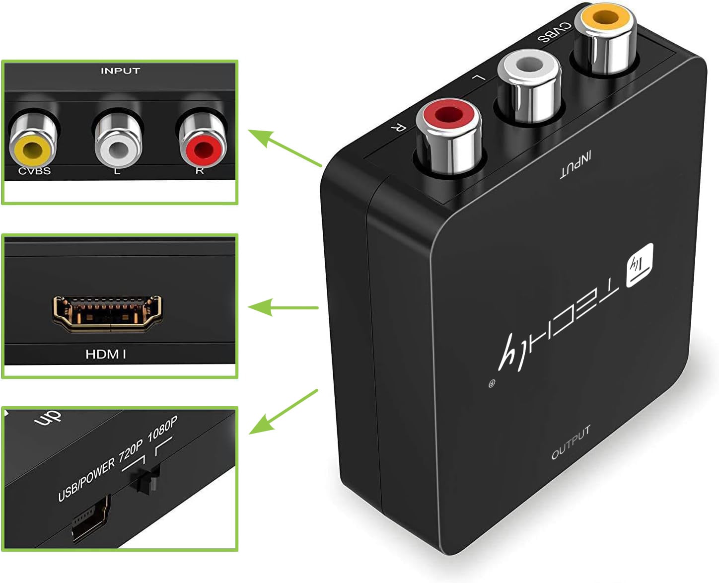 Mini Convertitore Video Composito a HDMI 720p 1080p con Cavo USB - Techly IDATA SPDIF-6E3