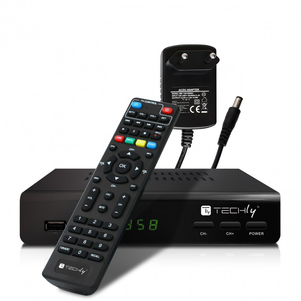 Decoder Ricevitore Digitale Terrestre DVB-T/T2 H.265 HEVC 10bit Metallo con Telecomando Universale 2 in - Techly IDATA TV-DT2MB