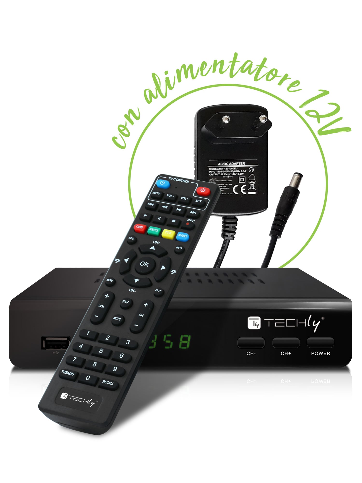 Decoder Ricevitore Digitale Terrestre DVB-T/T2 H.265 HEVC 10bit Metallo con Telecomando Universale 2 in - Techly IDATA TV-DT2MB