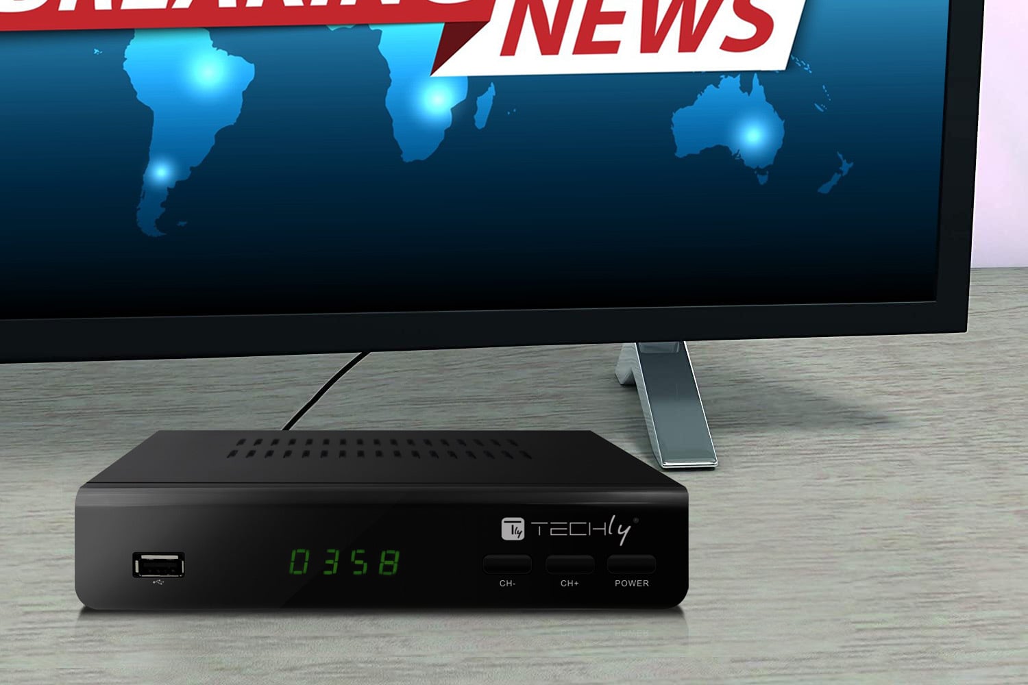 Decoder Ricevitore Digitale Terrestre DVB-T/T2 H.265 HEVC 10bit Metallo con Telecomando Universale 2 in - Techly IDATA TV-DT2MB