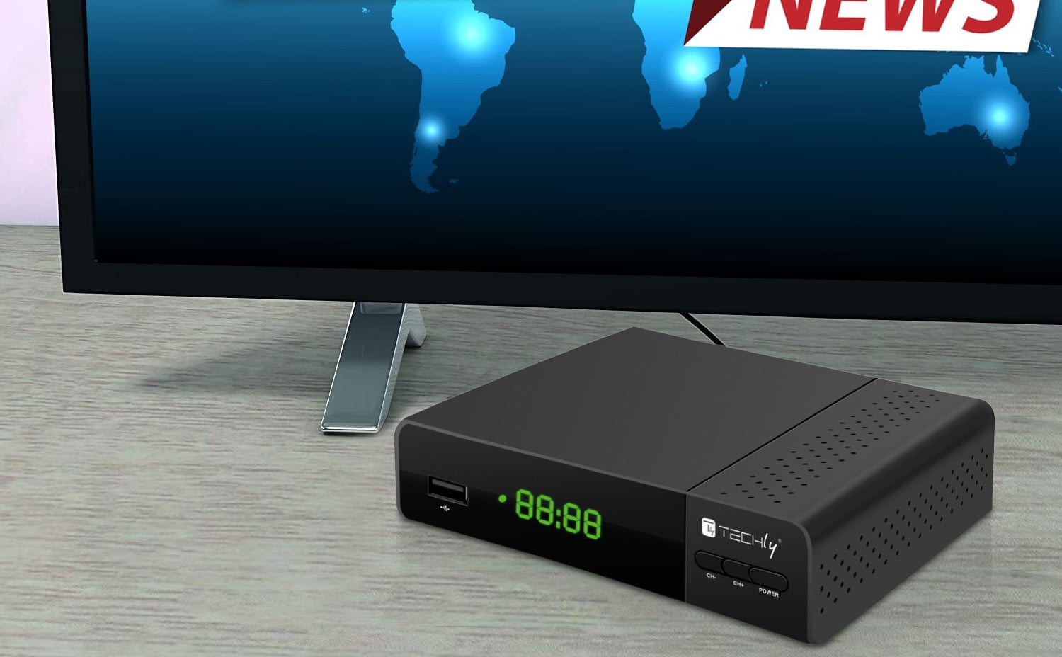 Digital Receiver Decoder DVB-T/T 2 H. 265 HEVC 10 bit with Display - Techly IDATA TV-DT 2 PLB