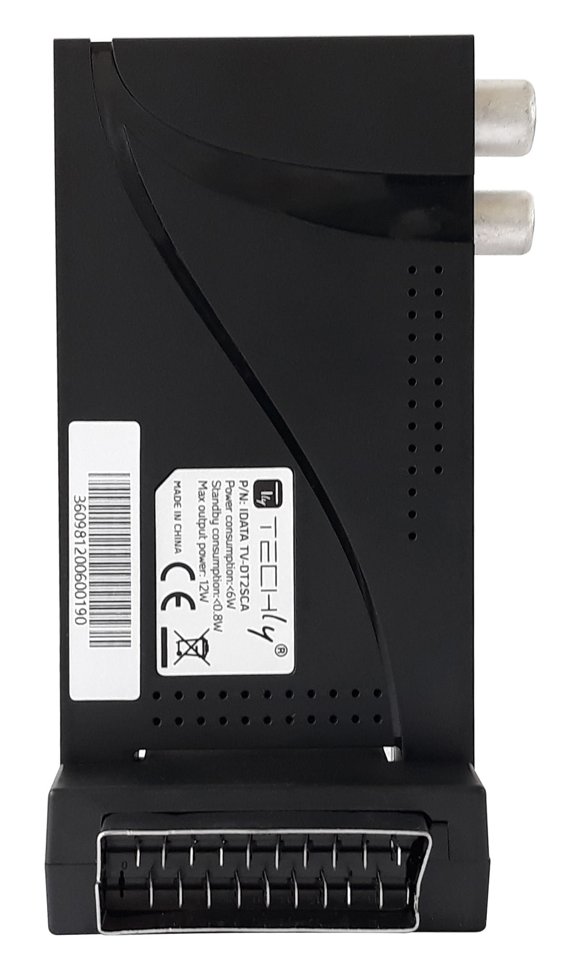 Decoder Ricevitore Digitale Terrestre DVB-T/T2 H.265 HEVC 10bit USB HDMI Scart 180° e Telecomando - Techly IDATA TV-DT2SCA