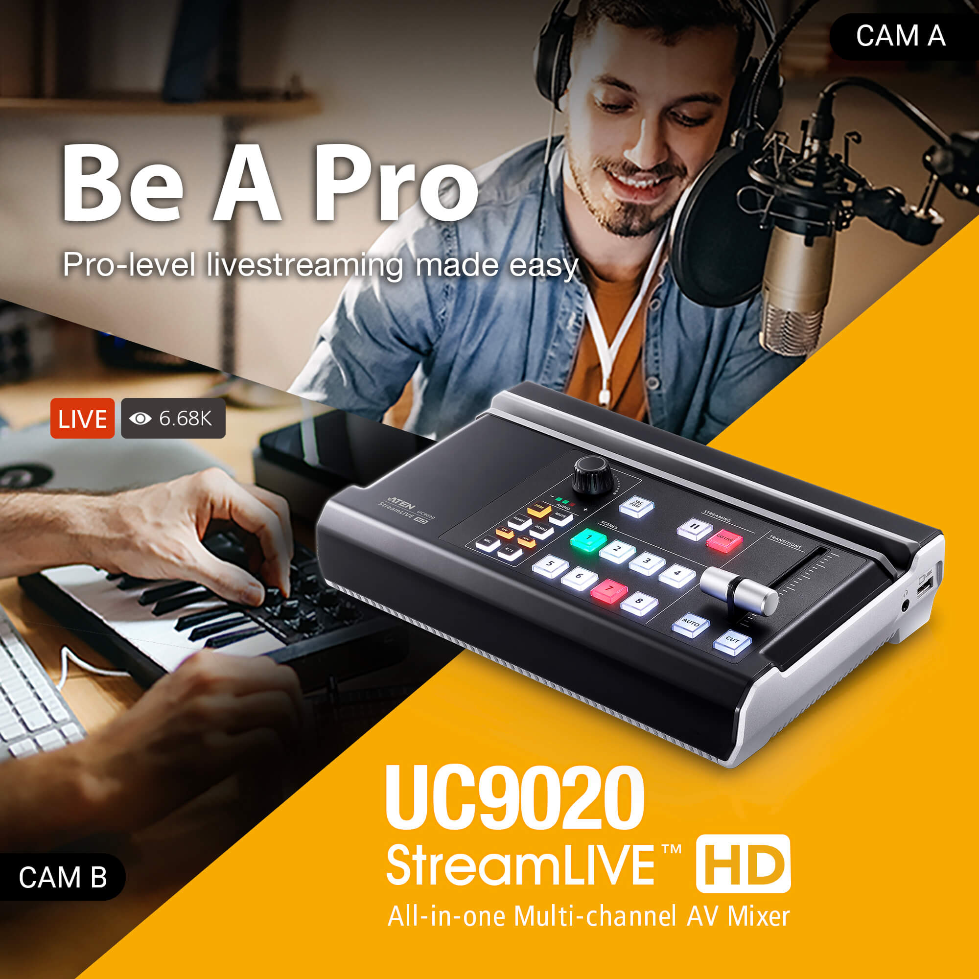 Mixer Audio/Video multicanale All-in-one per StreamLive™ HD su CDN e Social Network UC9020 - Aten IDATA UC-9020
