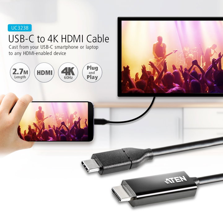 Cavo convertitore USB-C a HDMI 4K 2,7m - Aten IDATA UC3238