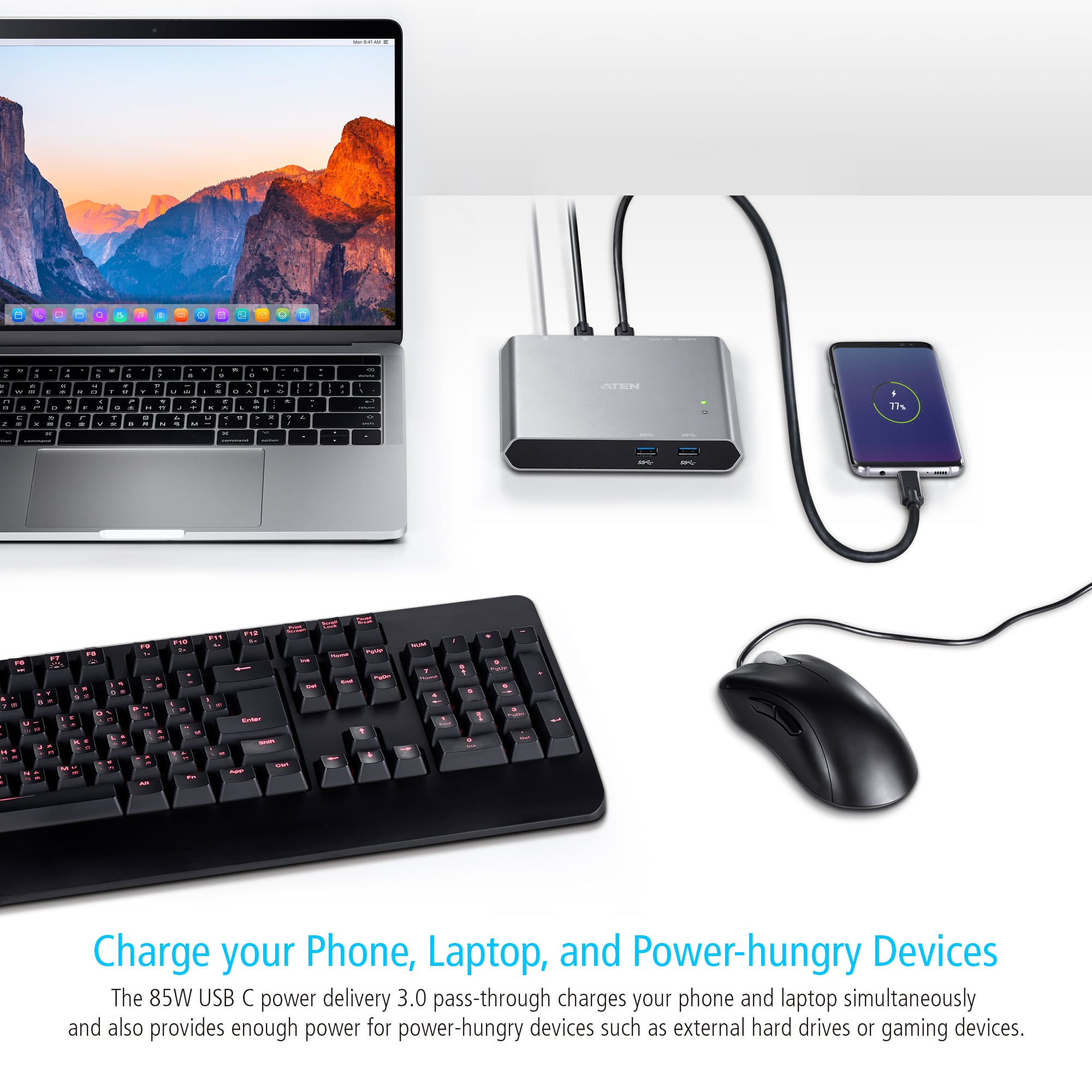 Switch Dock USB-C™ Gen 1 a 2 porte con pass-through dell'alimentazione, US3310 - Aten IDATA US-3310