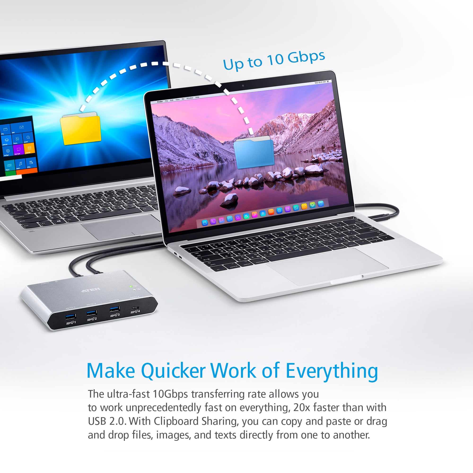 Switch per la condivisione USB-C™ Gen 2 a 2 porte con pass-through dell'alimentazione, US3342 - Aten IDATA US-3342