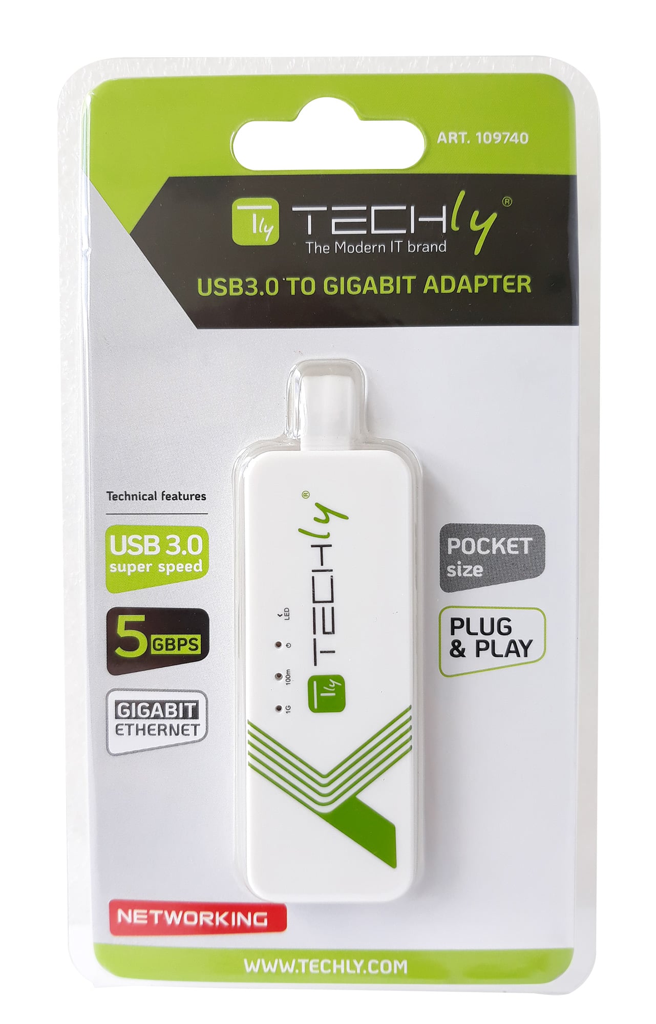 Adattatore Convertitore USB 3.0 Ethernet Gigabit RJ45 Lan - Techly IDATA USB-ETGIGA-3A