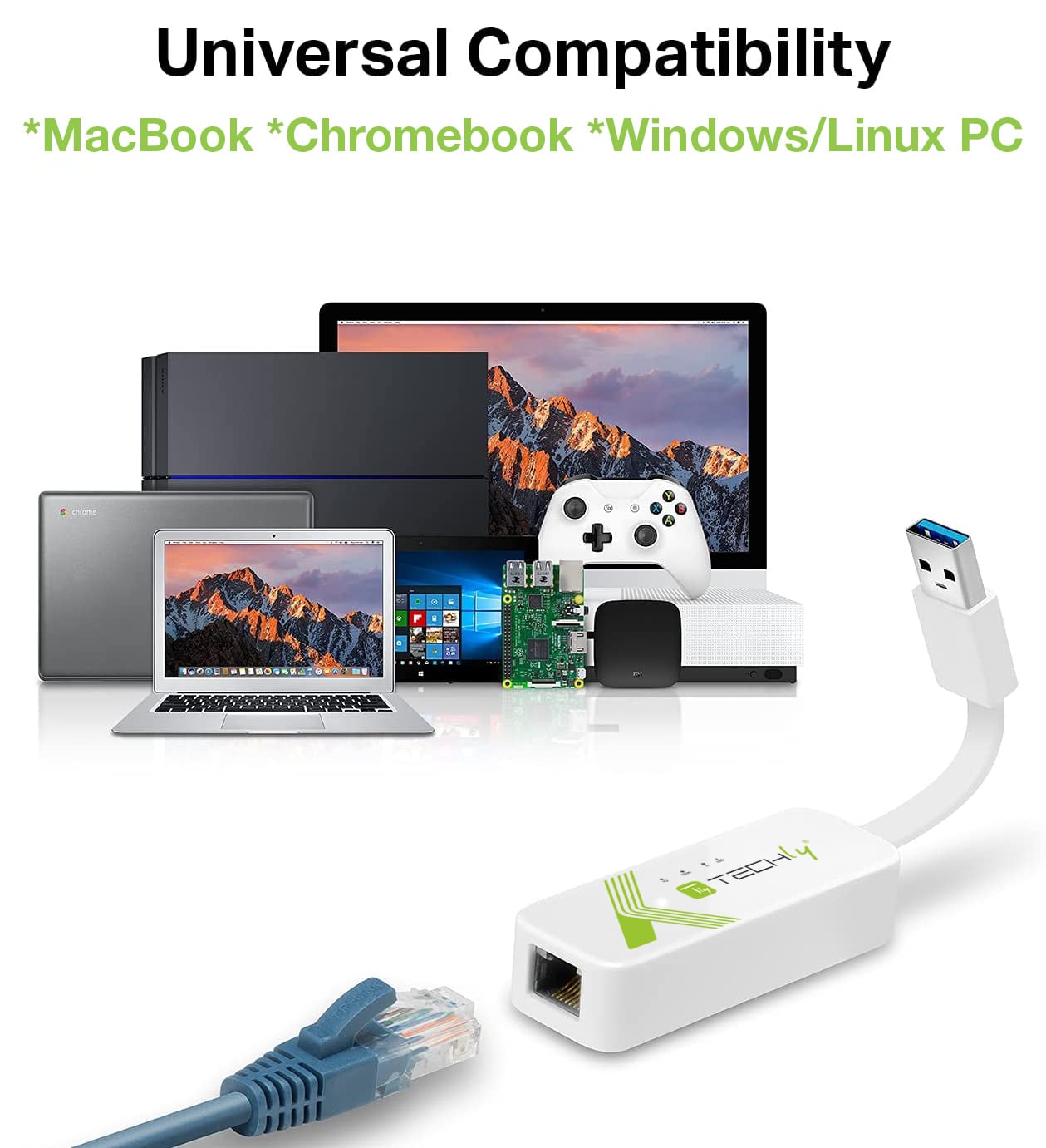 Adattatore Convertitore USB 3.0 Ethernet Gigabit RJ45 Lan - Techly IDATA USB-ETGIGA-3A