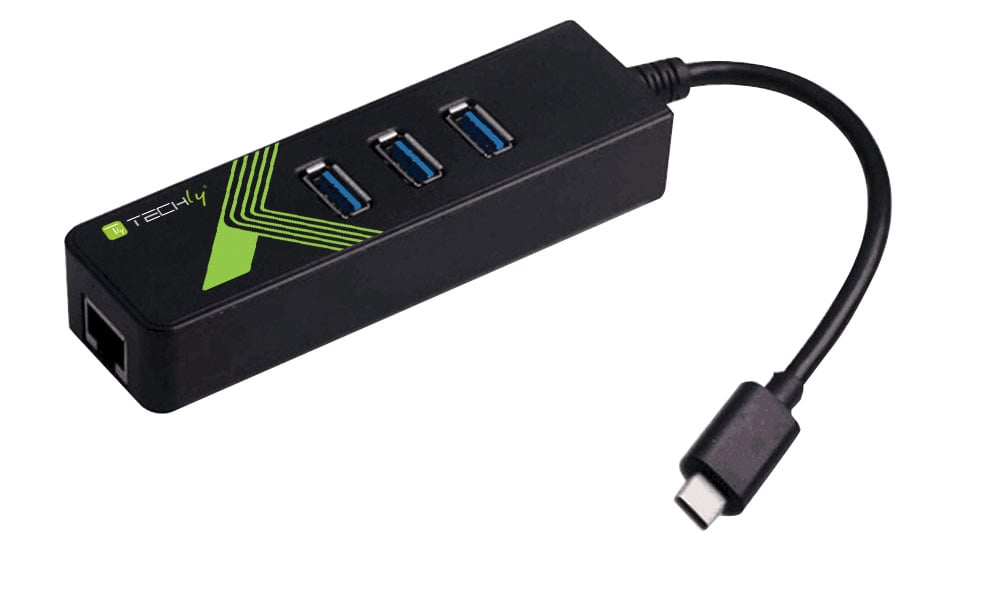 Adattatore Convertitore USB-C™ Ethernet Gigabit con Hub 3 porte USB-A 3.0 - Techly IDATA USB-ETGIGA-3C2
