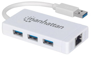 Hub 3 USB ports 3.0 + Gigabit Ethernet Adapter - Manhattan USB-ETGIGIA- 3 U