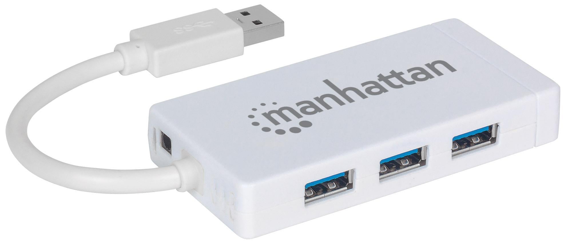 Hub 3 porte USB 3.0 con Adattatore Ethernet Gigabit - Manhattan IDATA USB-ETGIGA-3U