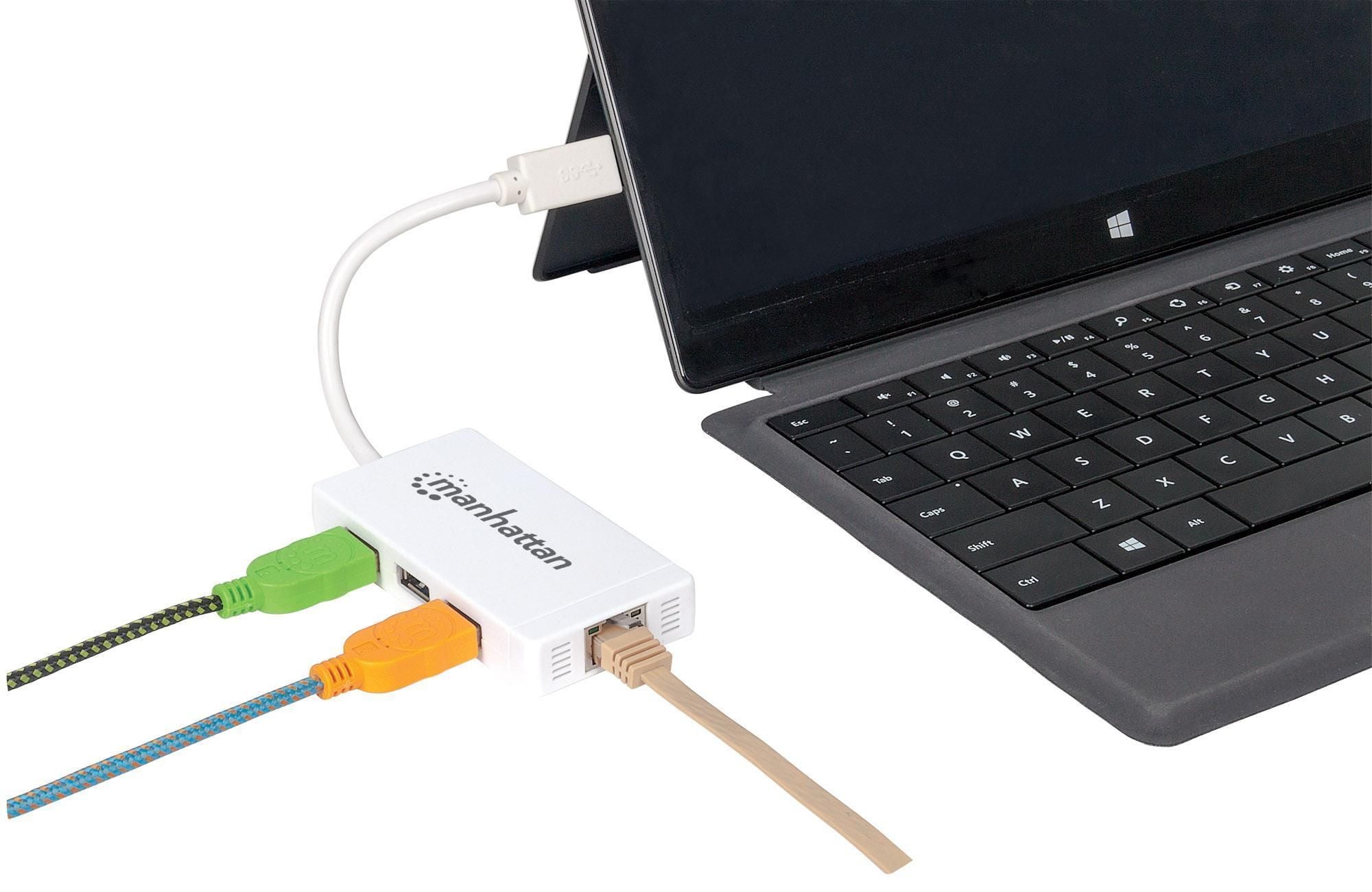 Hub 3 porte USB 3.0 con Adattatore Ethernet Gigabit - Manhattan IDATA USB-ETGIGA-3U