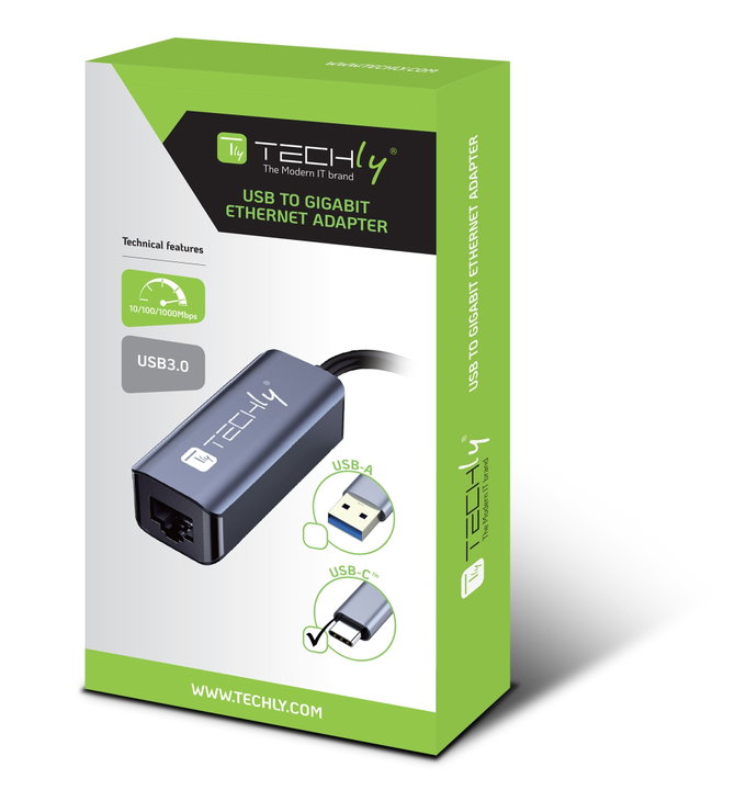 Adattatore Convertitore USB-C 3.2 a RJ45 Gigabit - Techly IDATA USB-ETGIGA-CA
