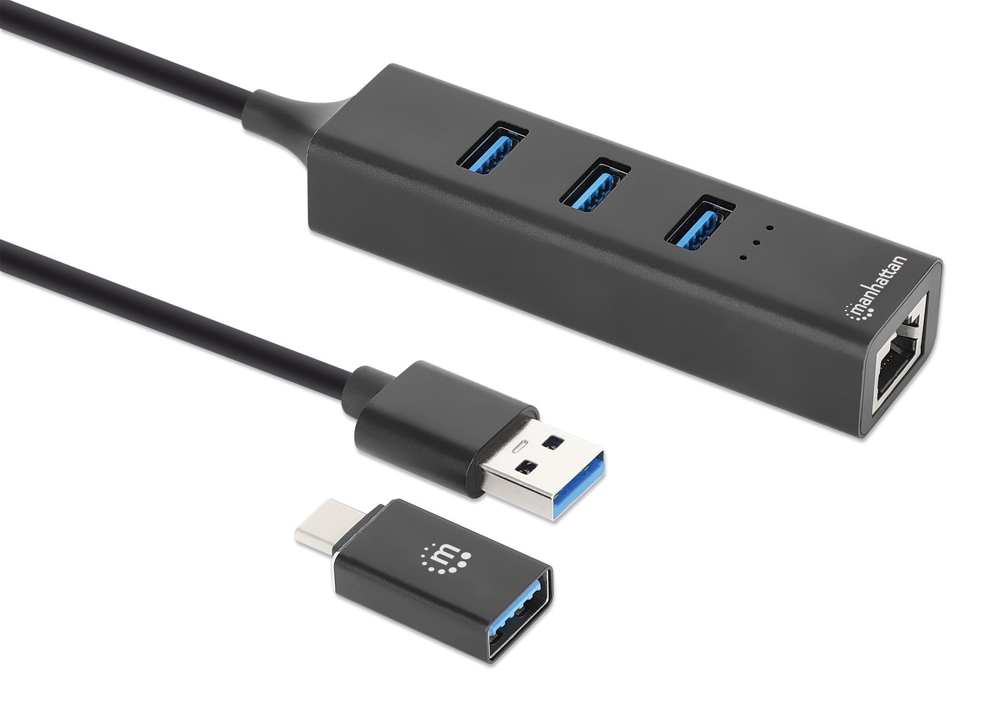 Hub USB 3.2 3 Porte Combo Type-C/A con Adattatore di Rete Gigabit - Manhattan IDATA USB-ETGIGA-CB