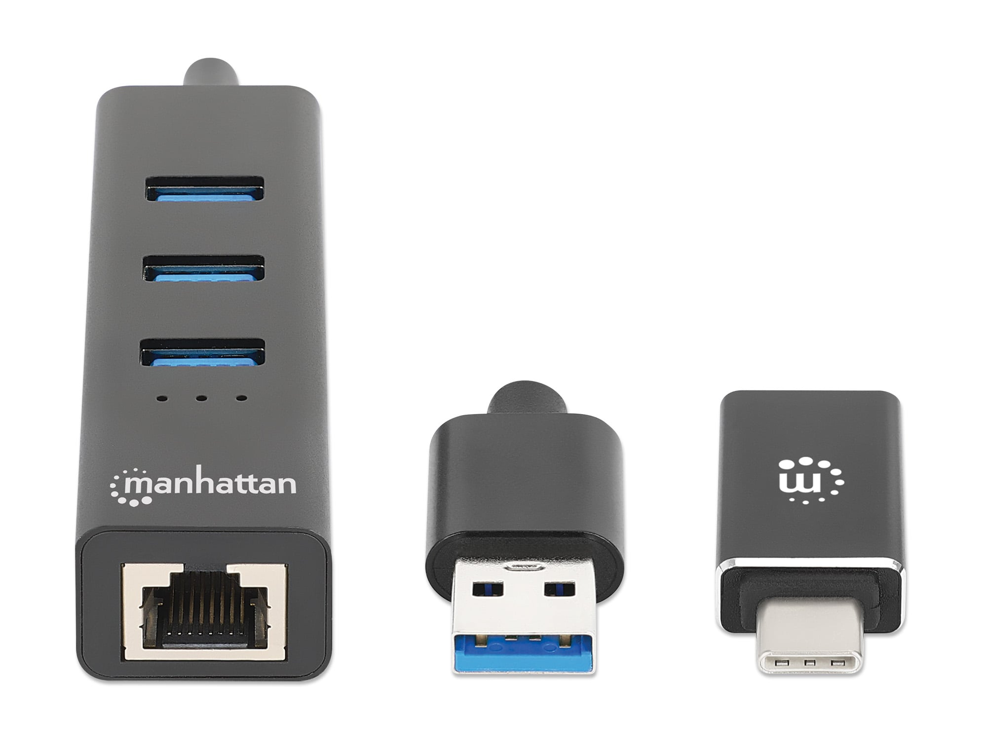 Hub USB 3.2 3 Porte Combo Type-C/A con Adattatore di Rete Gigabit - Manhattan IDATA USB-ETGIGA-CB