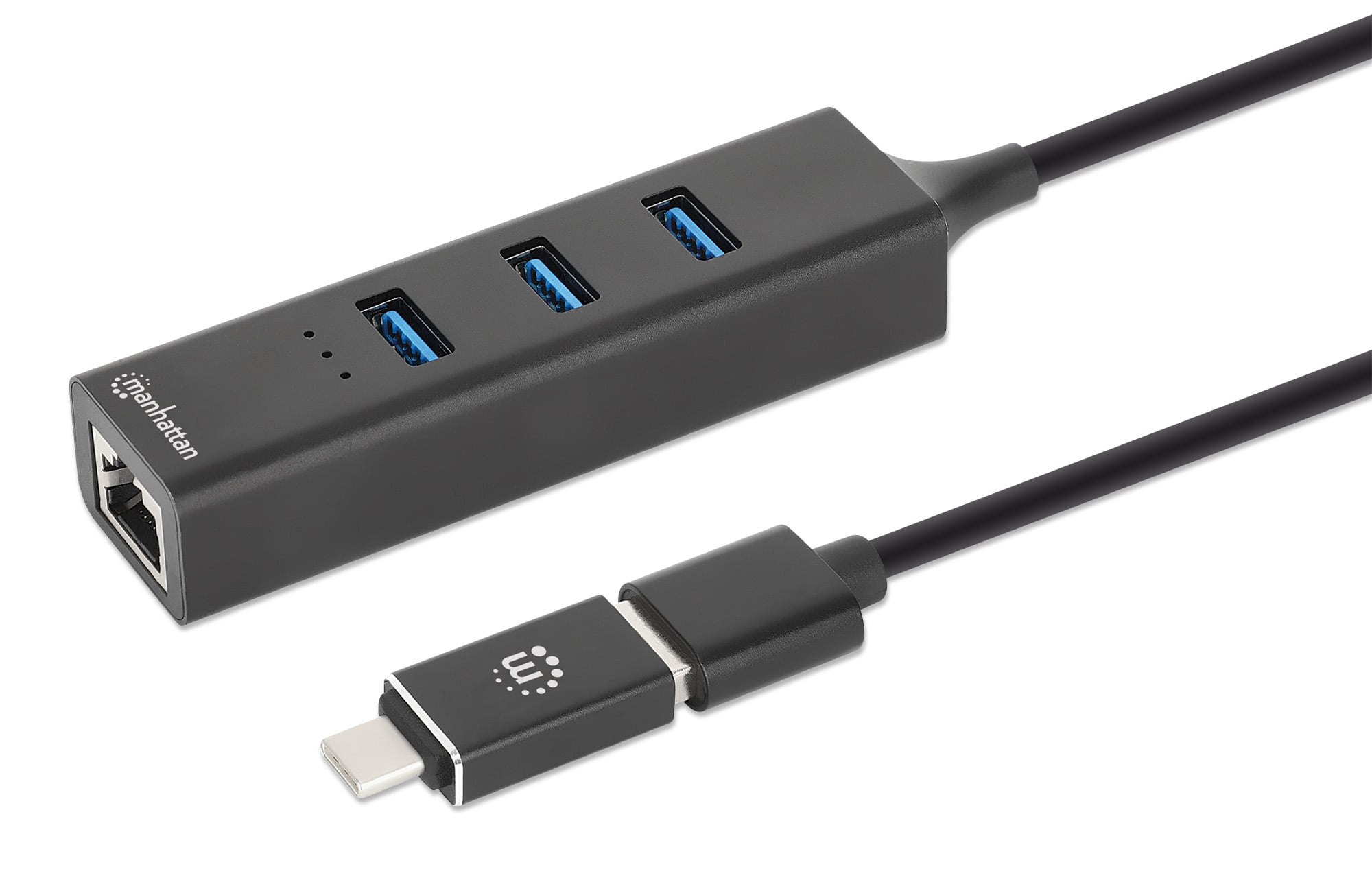 Hub USB 3.2 3 Porte Combo Type-C/A con Adattatore di Rete Gigabit - Manhattan IDATA USB-ETGIGA-CB