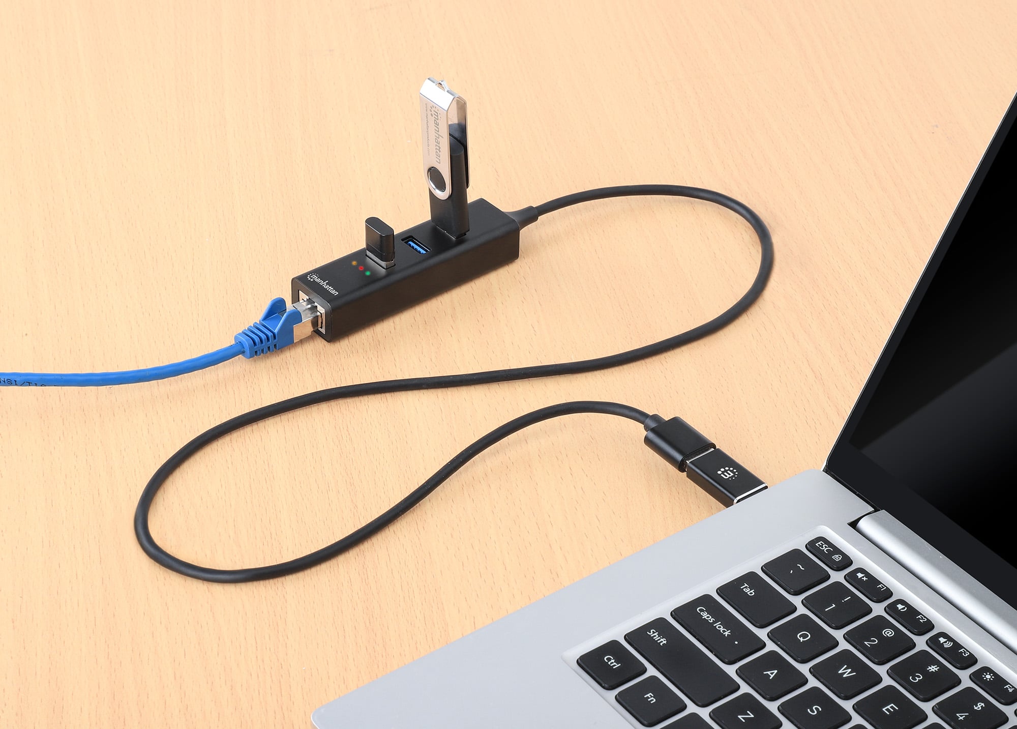 Hub USB 3.2 3 Porte Combo Type-C/A con Adattatore di Rete Gigabit - Manhattan IDATA USB-ETGIGA-CB