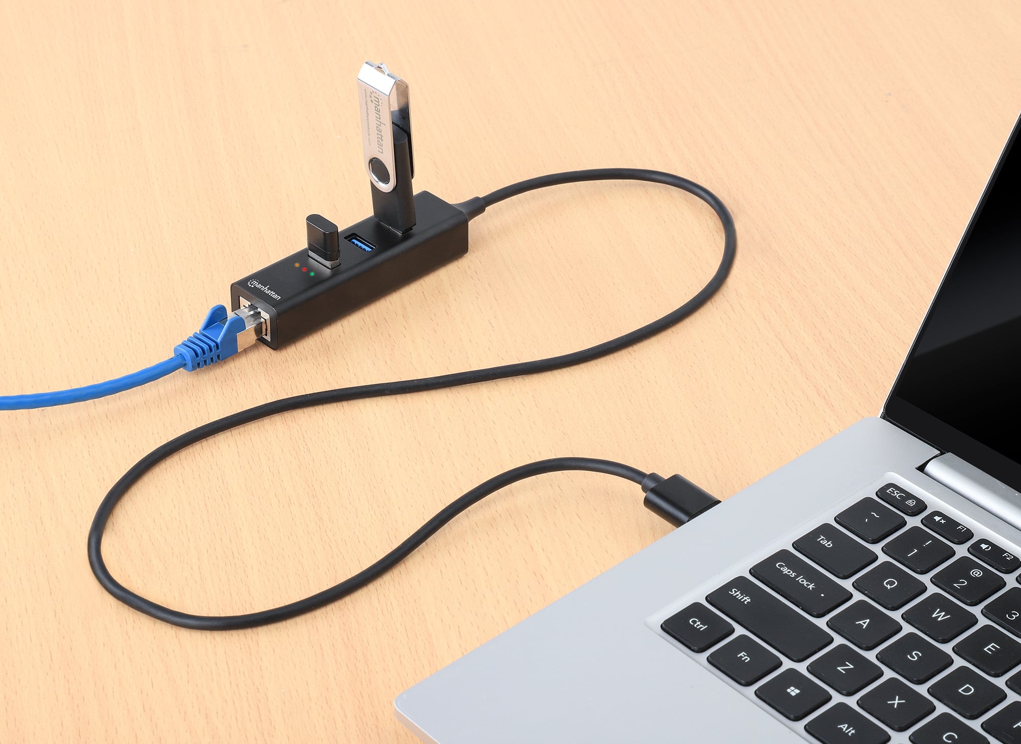 Hub USB 3.2 3 Porte Combo Type-C/A con Adattatore di Rete Gigabit - Manhattan IDATA USB-ETGIGA-CB