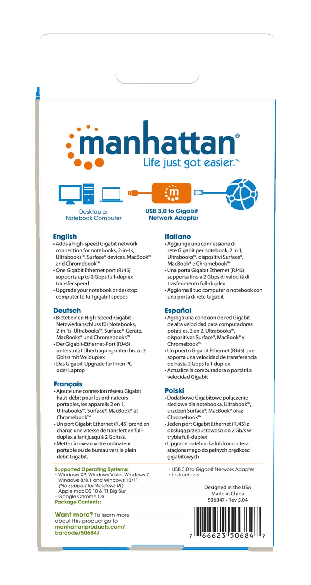 Adattatore USB 3.2 con porta Ethernet LAN 1Gbps - Manhattan IDATA USB-ETGIGA3